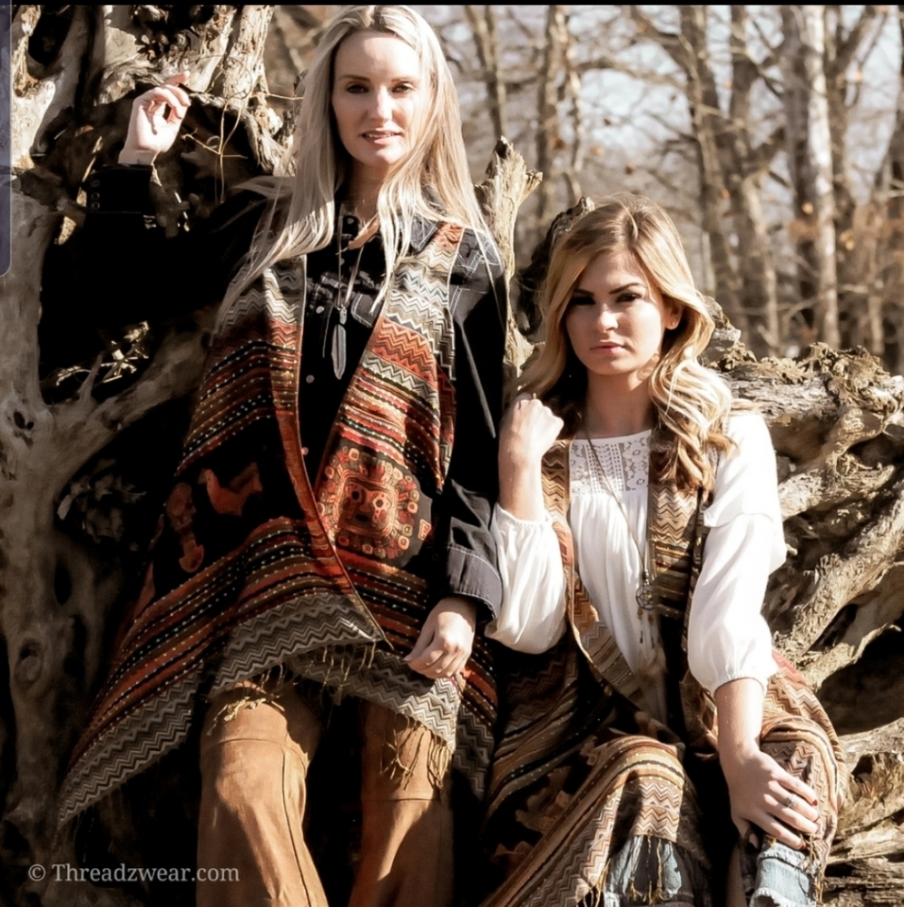 Last 1! Pashmina fringed Aztec print khaki vest - Picture 4 of 5